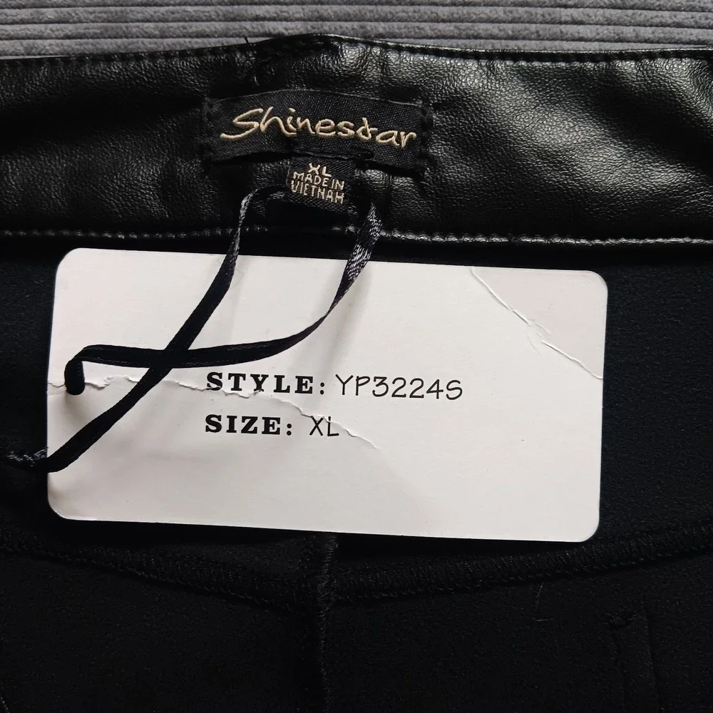 NWT Shinestar Women's Tie Front Black Faux Leather High Waist Pants XL - Picture 4 of 11